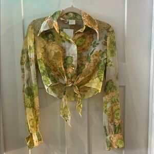 Groovy Floral Tie-Front Blouse